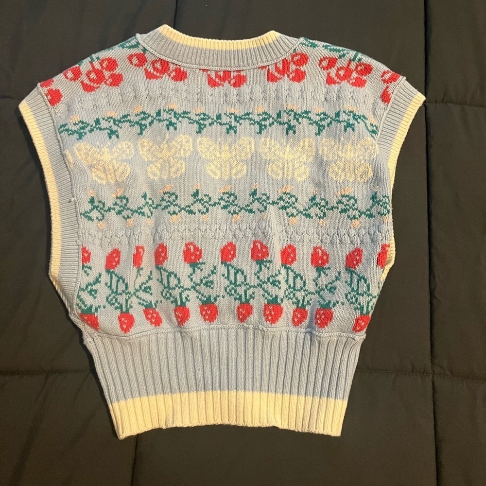 Urban Outfitters V-Neck Sweater Blue Red - Picture 6 of 10